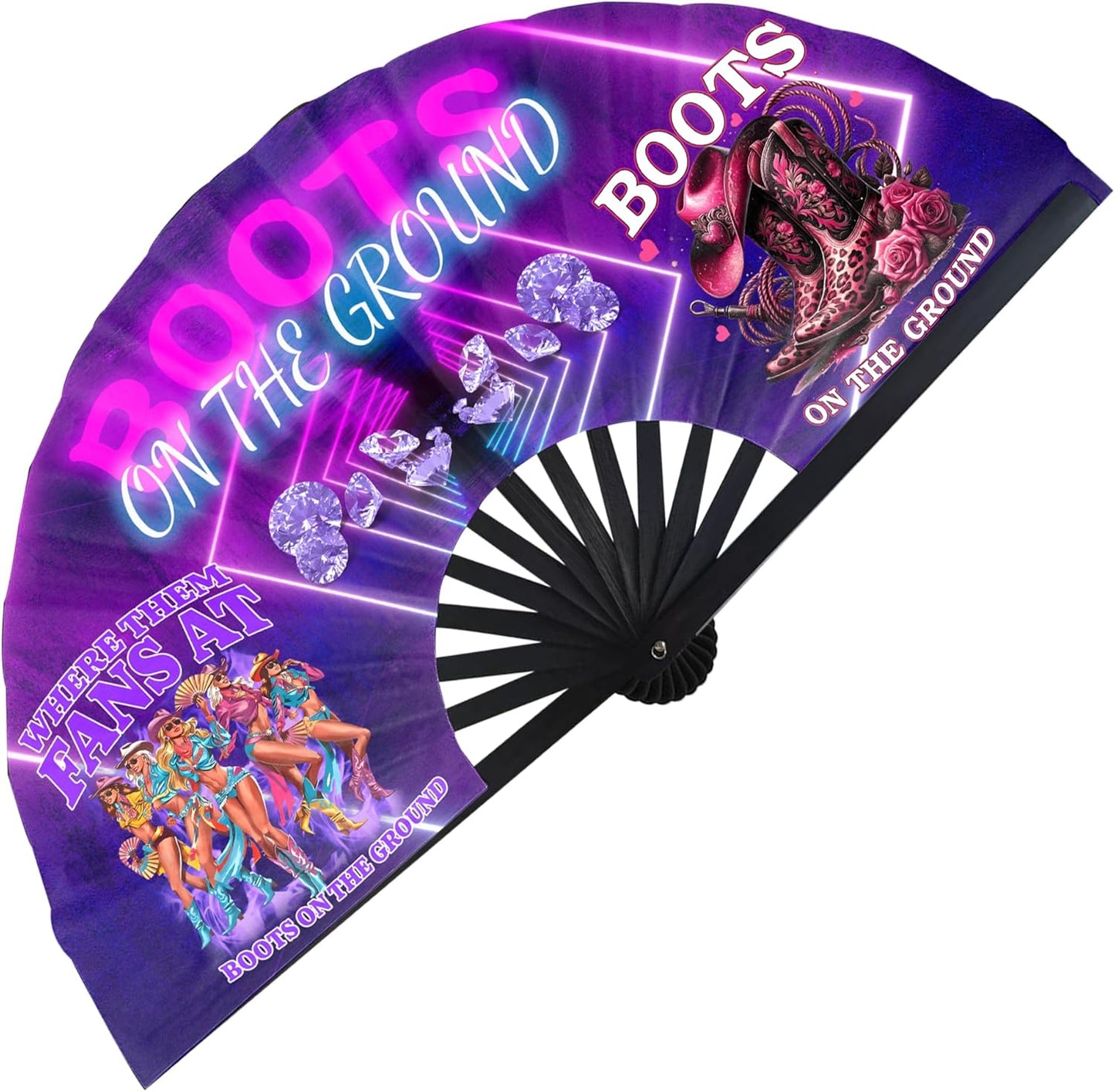 Boots On The Ground Hand Fan,Where Them Fans At Folding Fans,Clapping Clacking Fans For Line Dancing Unique Oriainal Pattern for Party Props Perfect Gifts for Line Dance Lover (Style 9)