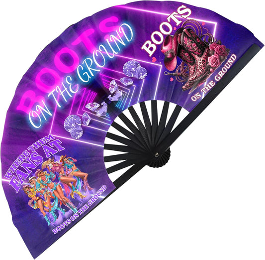 Boots On The Ground Hand Fan,Where Them Fans At Folding Fans,Clapping Clacking Fans For Line Dancing Unique Oriainal Pattern for Party Props Perfect Gifts for Line Dance Lover (Style 9)