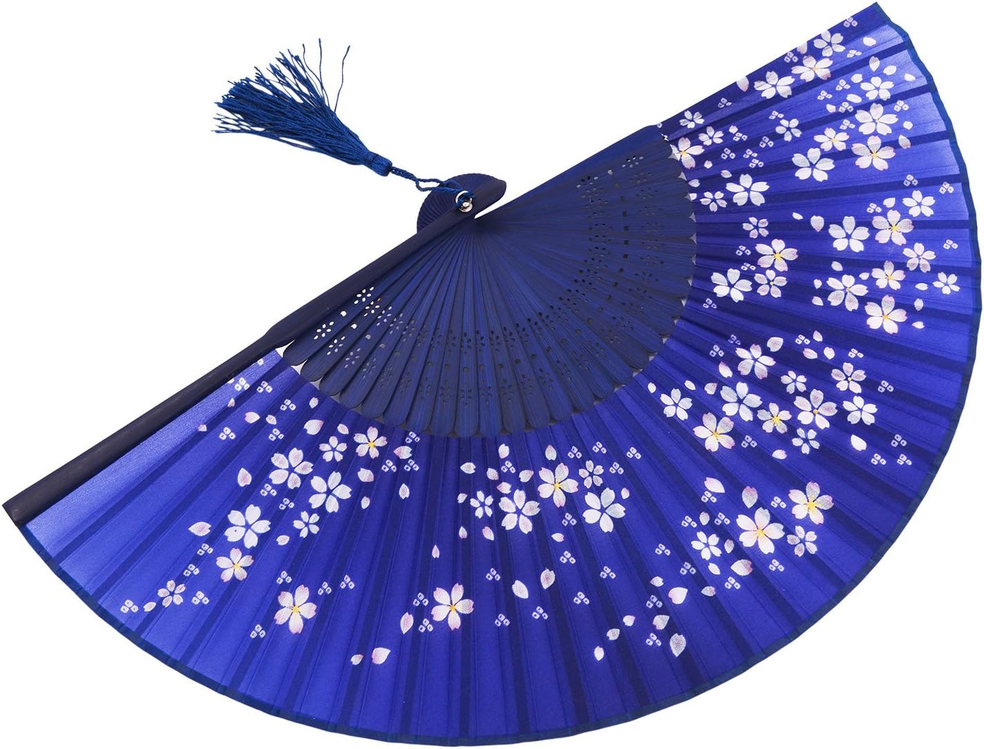 Amajiji 8.27"(21cm) Hand Held Bamboo Silk Folding Fan Hand Fan,Chinese/Japanese Charming Elegant Vintage Retro Style,Women Ladys Girls Best Gifts (Blue)
