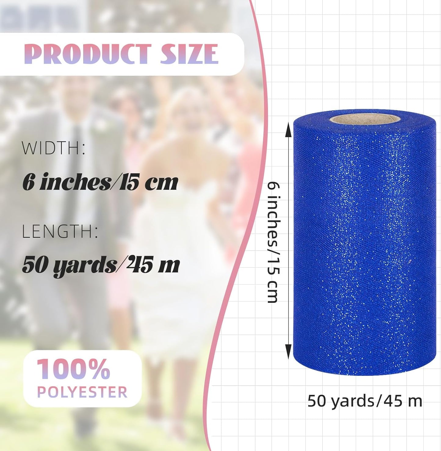 Glitter Tulle Rolls 6” by 50 Yards Sparkle Tulles Fabric Ribbon Sequin Tulle Netting Rolls for DIY Tutu Skirt Wedding Birthday Party Decoration (Royal Blue)