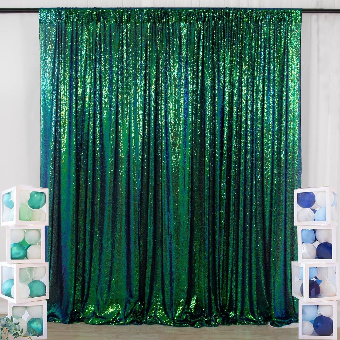 ShinyBeauty Iridescent Green Sequin Backdrop 5FTx10FT - Sparkling Photo Background for Parties, Weddings, Events -Durable, Non-Shedding Fabric - Perfect for Studio and Home Use Happy Birthday Backdrop