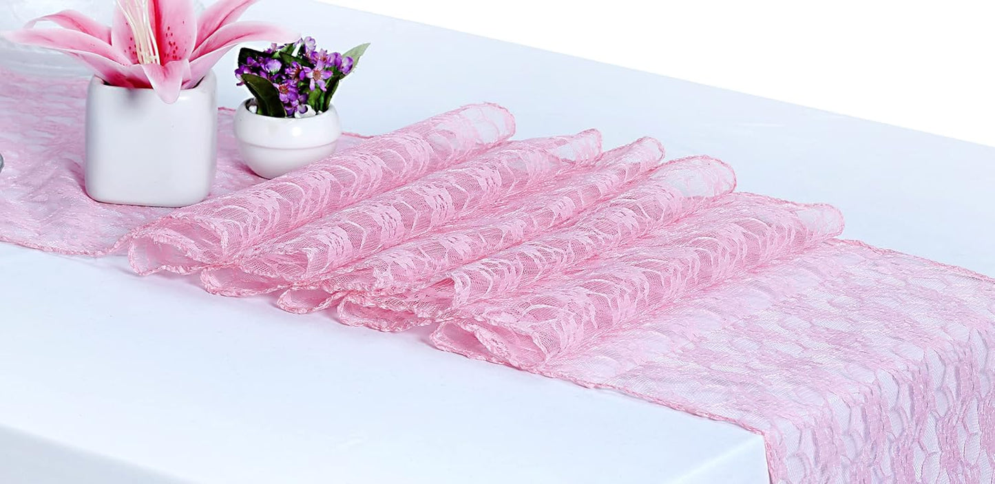 MDS Pack of 15 Wedding 12 x 108 inches Lace Table Runner for Wedding, Decorations for Birthday Parties, Banquets, Graduations, Engagements, and Runners fit Rectangle, Round Table- Blush Pink