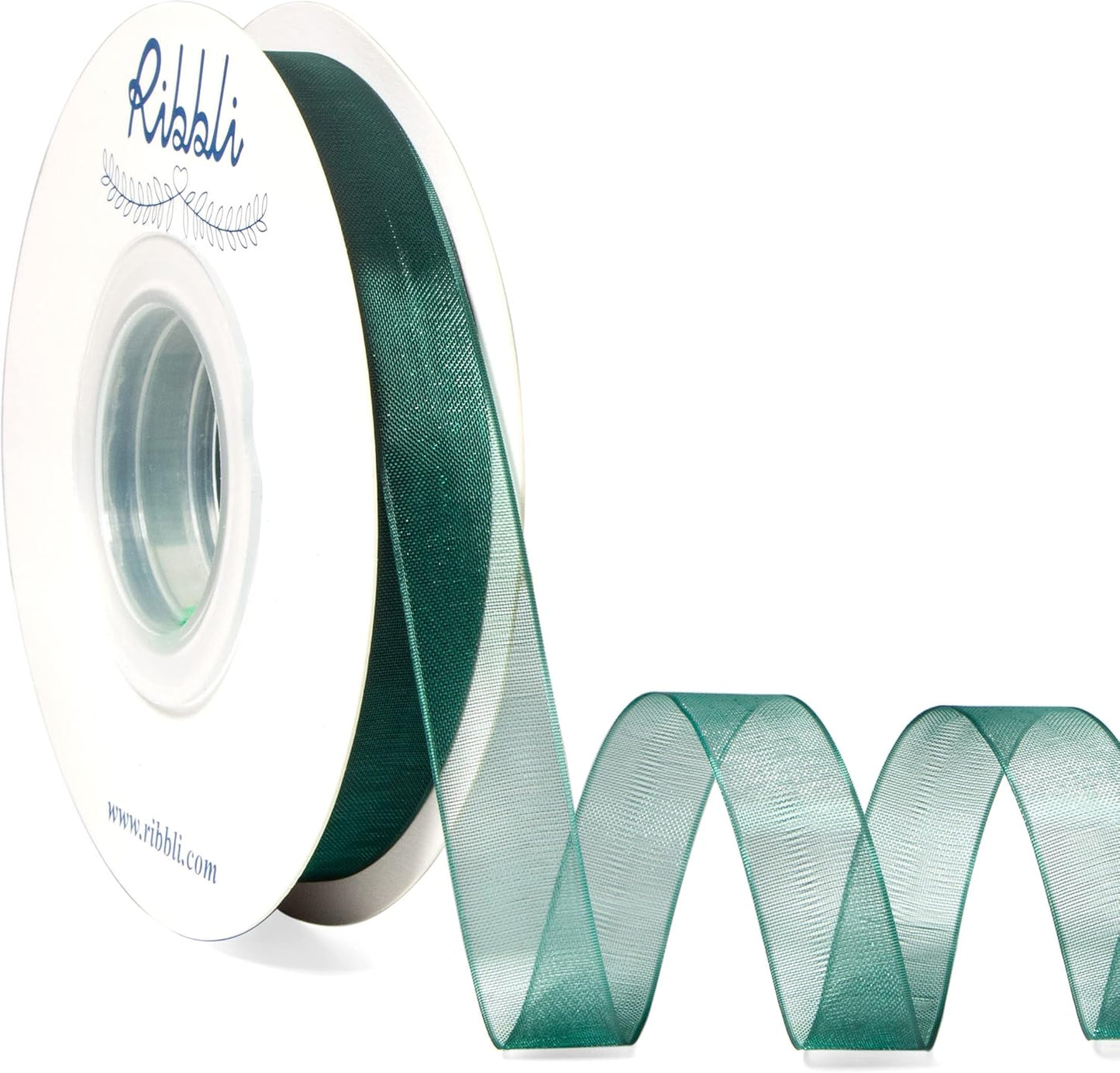 Ribbli Spruce Green Organza Ribbon,1/2 Inches x Continuous 50 Yard, Green Sheer Ribbon for Gift Wrapping,Cookie Wrapping,Wedding Decoration,All Crafting and Sewing