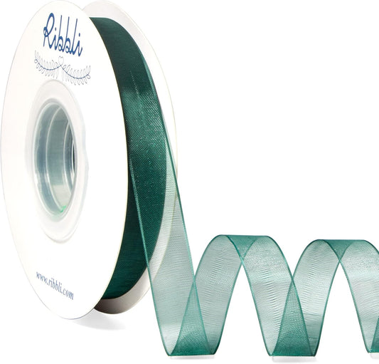 Ribbli Spruce Green Organza Ribbon,1/2 Inches x Continuous 50 Yard, Green Sheer Ribbon for Gift Wrapping,Cookie Wrapping,Wedding Decoration,All Crafting and Sewing