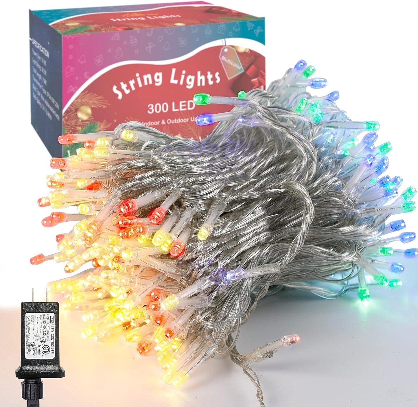 LJLNION 300 LED String Lights Outdoor Indoor, Extra Long 98.5FT Christmas Lights, 8 Lighting Modes, Plug in Waterproof Fairy Lights for Wedding Party Bedroom Decorations (Multicolor)