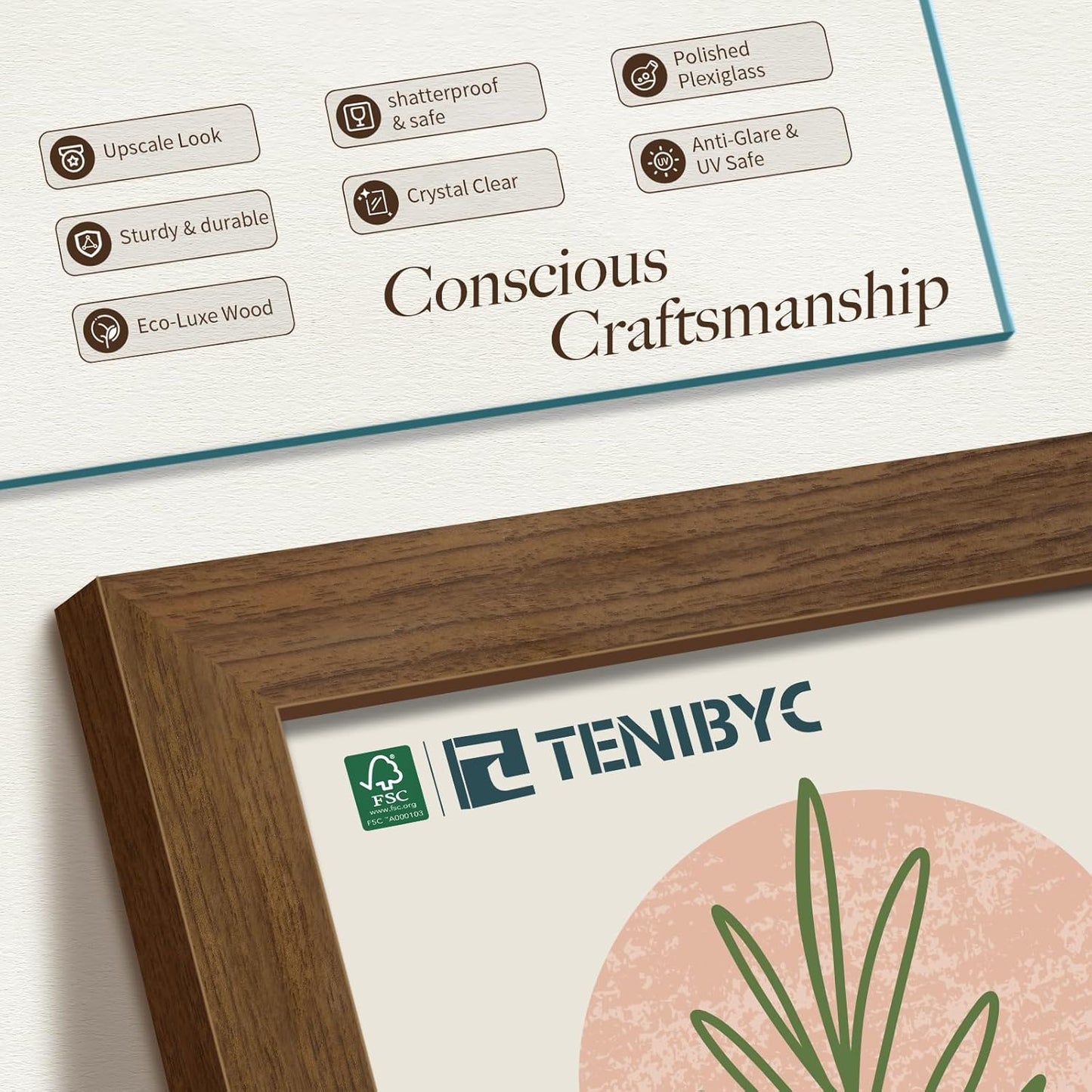 18x24 Poster Frame 3 Pack - Brown Woodgrain, Wood Picture frame, Gallery Picture Frame - Wall Hanging