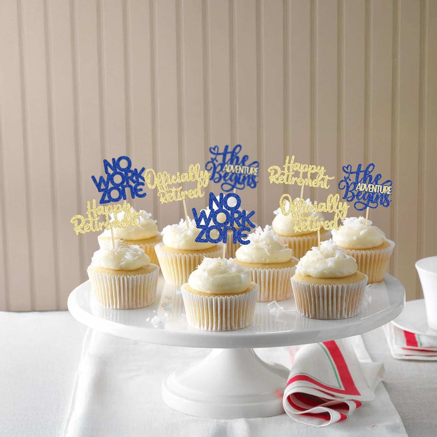 24Pcs Happy Retirement Cupcake Toppers Officially Retired Cake Toppers No Work Zone Adventure Begins Cupcake Picks Retirement Theme Farewell Birthday Party Decorations Supplies Gold Blue