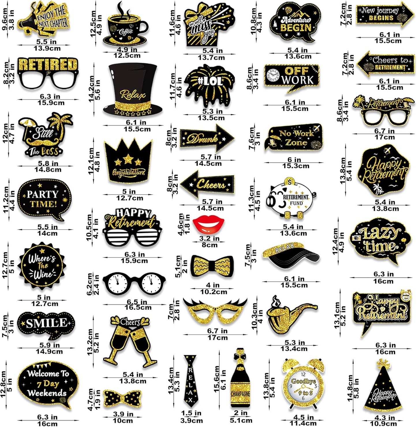 Retirement Party Photo Booth Props Kit - 27pcs Paper Photo Props 1 Frame Glitter Retirement Party Decorations for Retiree Celebration, Farewell Office Party Supplies (Black and Gold)