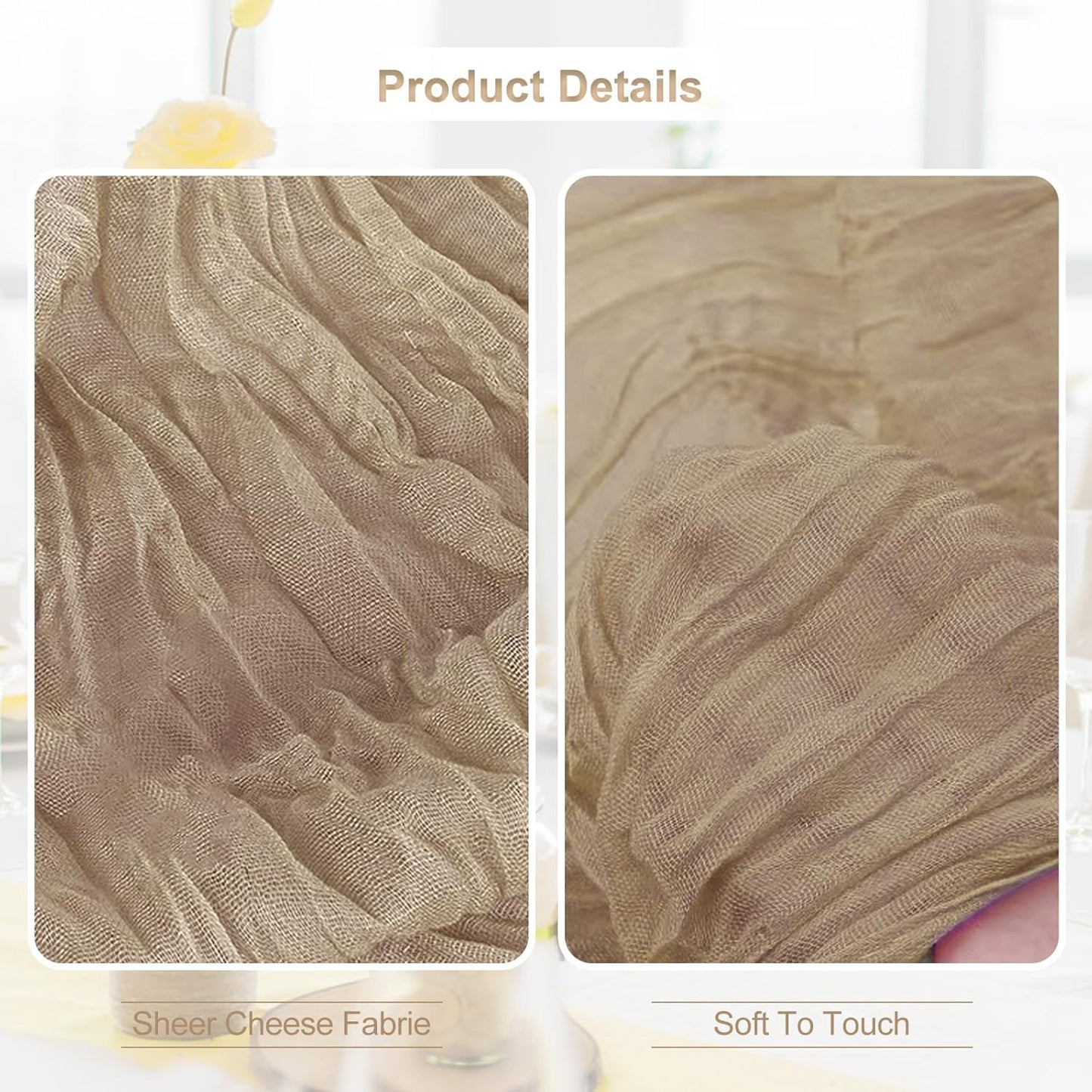 6 Pack Khaki Cheesecloth Table Runner 35x120 Inch 10Ft Rustic Gauze Cheese Cloth Table Runner Sheer Cheesecloth Table Runners for Wedding Party Bridal Shower Decoration