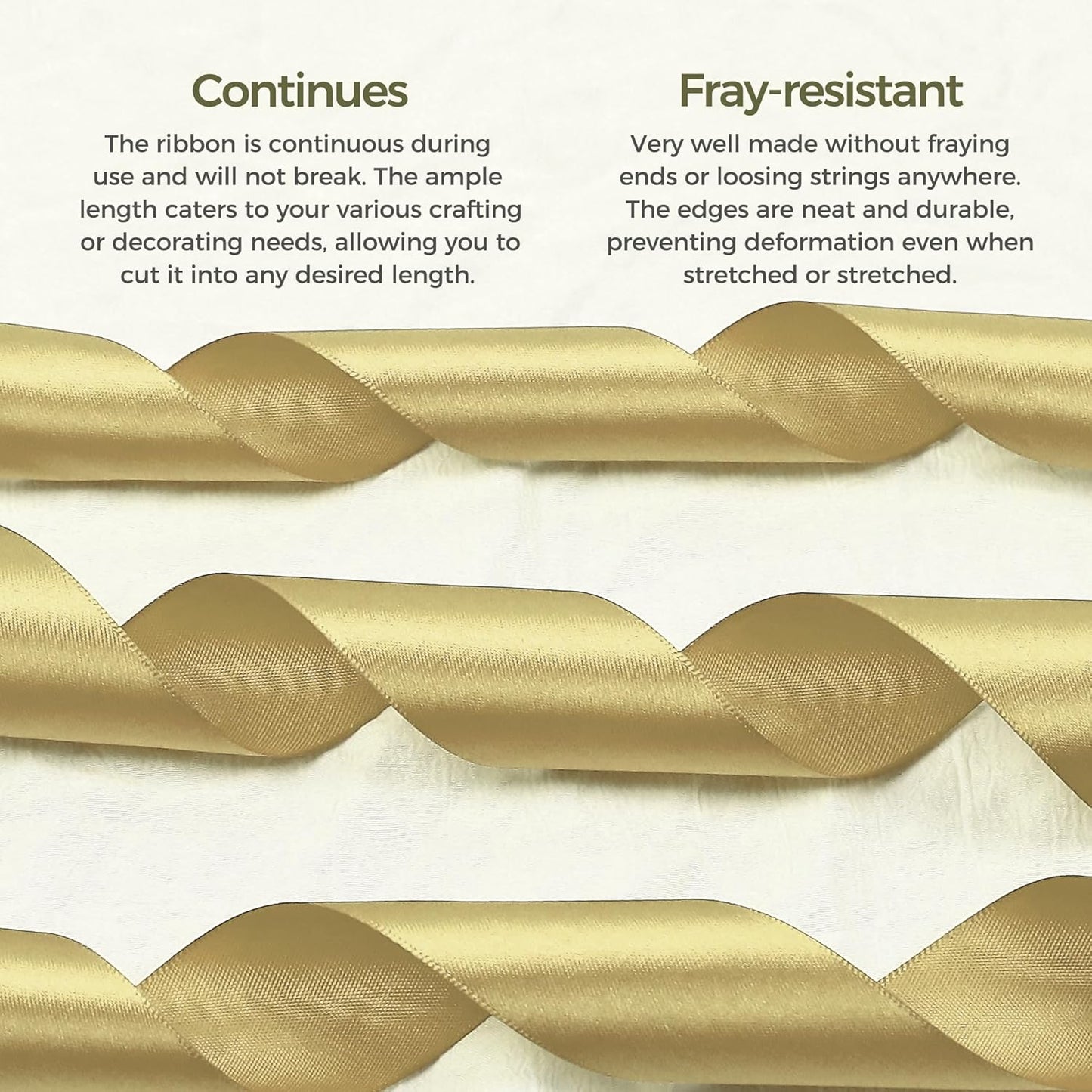 Light Gold Satin Ribbon 1/4 inch X Continuous 25 Yards, Single Face Polyester Ribbon Perfect for Gift Wrapping, Flower Bouquet, Wedding Decor, Crafts, Bow Making, Sewing and More