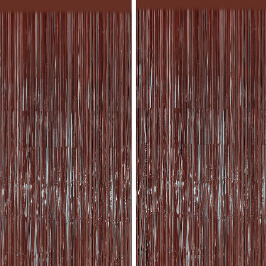 2PCS Coffee Foil Fringe Backdrop Curtains, Brown Tinsel Streamers Birthday Party Decorations, Fringe Backdrop for Graduation, Baby Shower, Gender Reveal, Disco Party Bachelorette Xmas Party Decors