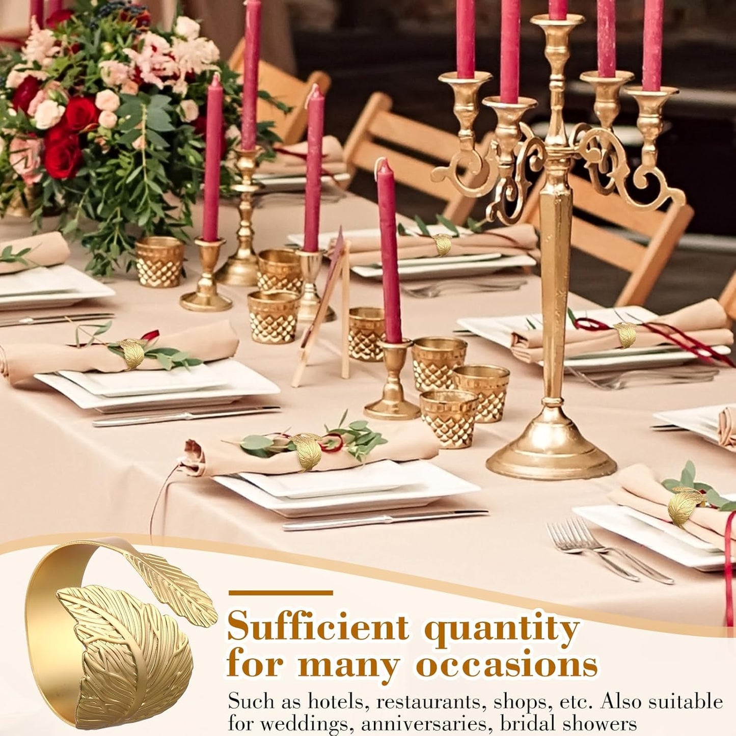 Bokon 50 Pcs Gold Napkin Rings Metal Leaf Napkin Holders Delicate Rings Bulk for Wedding Birthday Party Banquet Decoration(Willow Leaves)