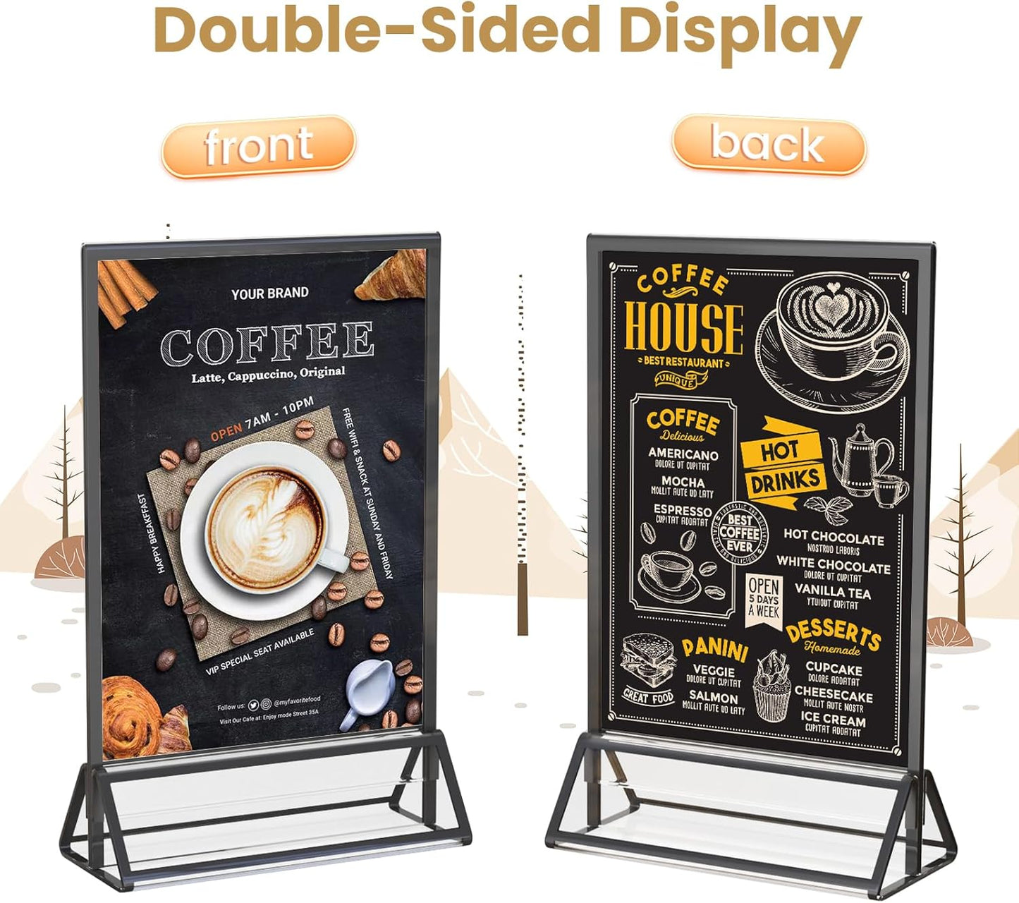 Acrylic Sign Holder 4X6 Black Picture Frame Double-Sided Acrylic Frames for Wedding Table Numbers Photo Frames Flyers Menu with Removable Sticky Dots-6 Pack