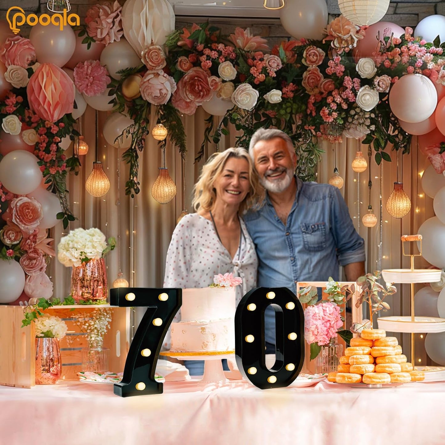 Pooqla Light Up Numbers, Lighted Marquee Number Sign for 70th Birthday Party Decor, Battery Powered LED Number Lights for 70 Party Decor, Lights Sign for Wall Home Anniversary, Decoration 70