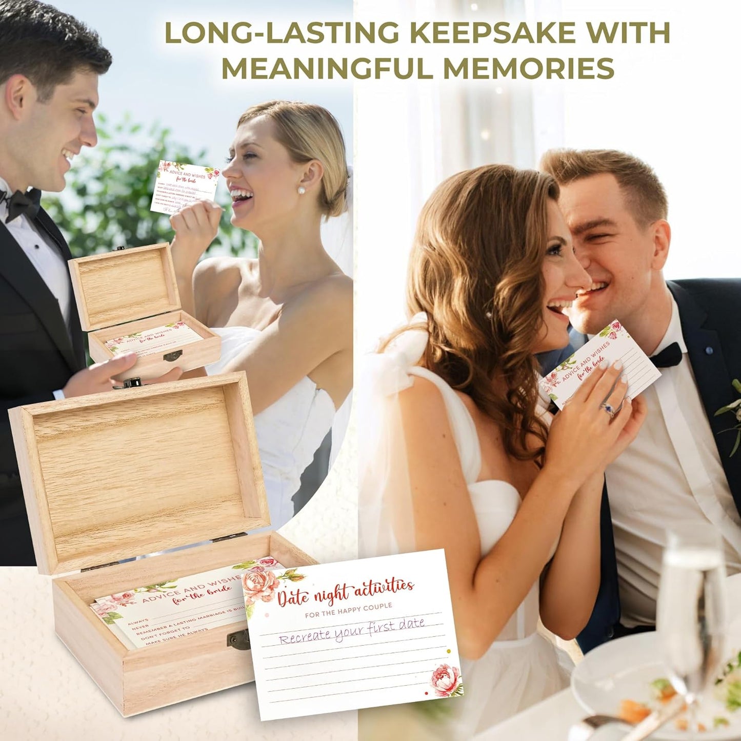 Advice For The Bride Cards - 50 Pcs Wedding Advice Cards For Bridal Shower Decorations, Marriage Advice And Wishes Cards For Engagement Party Games, Advice Box For Wedding Shower Decor