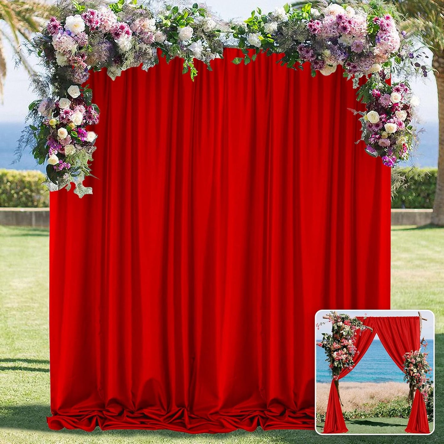 10ft x 8ft Red Backdrop Curtains for Party Valentine's Day Arch Stage Wedding Ceremony Curtains Fabric Photography Backdrop for Baby Showers Rod Pocket Home Decoration, 5ft x 8ft, 2 Panels