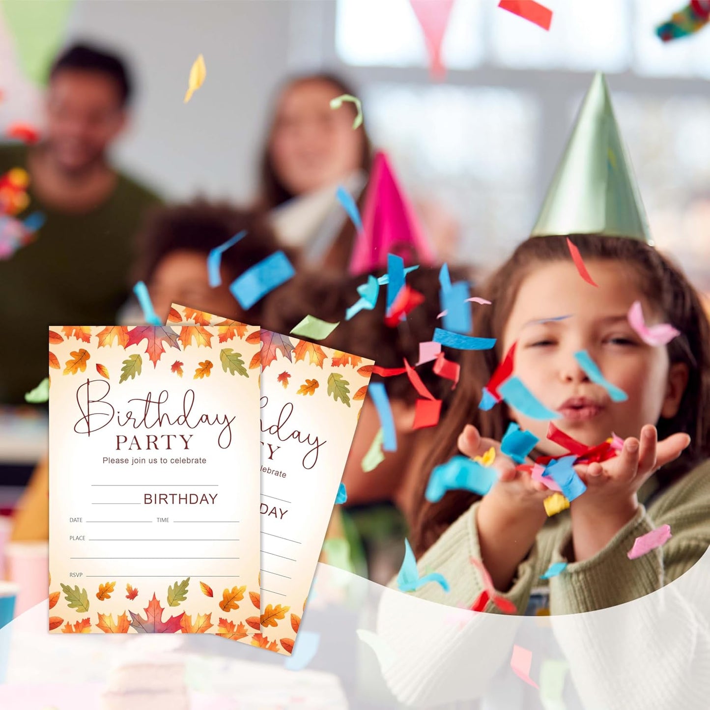 Fall Birthday Invitation Cards with Envelopes Pack of 20 (4"x6") - Leaf Autumn Themed Birthday Party Invitations.(159)