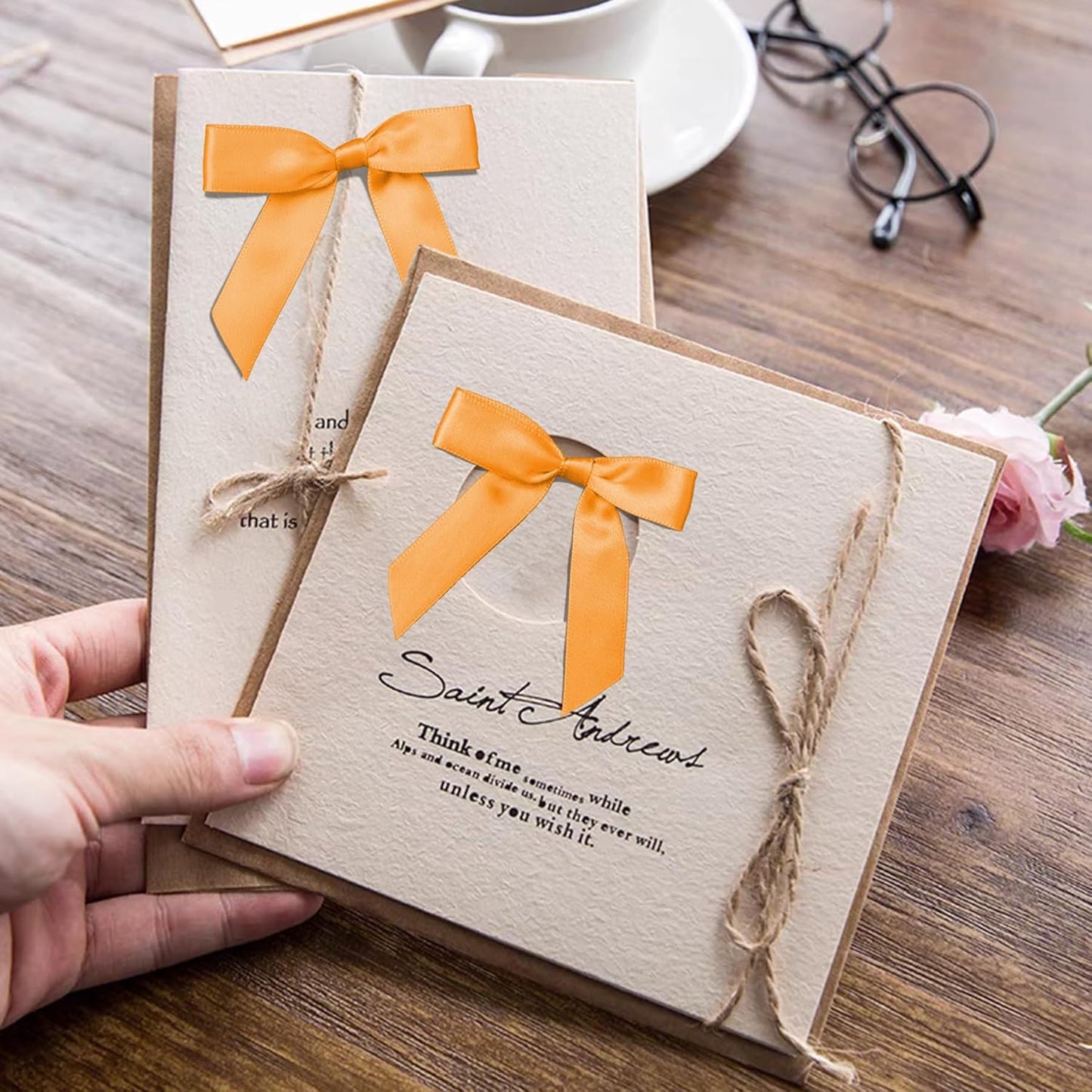 50Pcs Orange Twist Tie Bows for Gift Wrapping 2.5" Satin Ribbon Bow for Treat Bags Balloons Birthday Party Favors Wedding Decorations