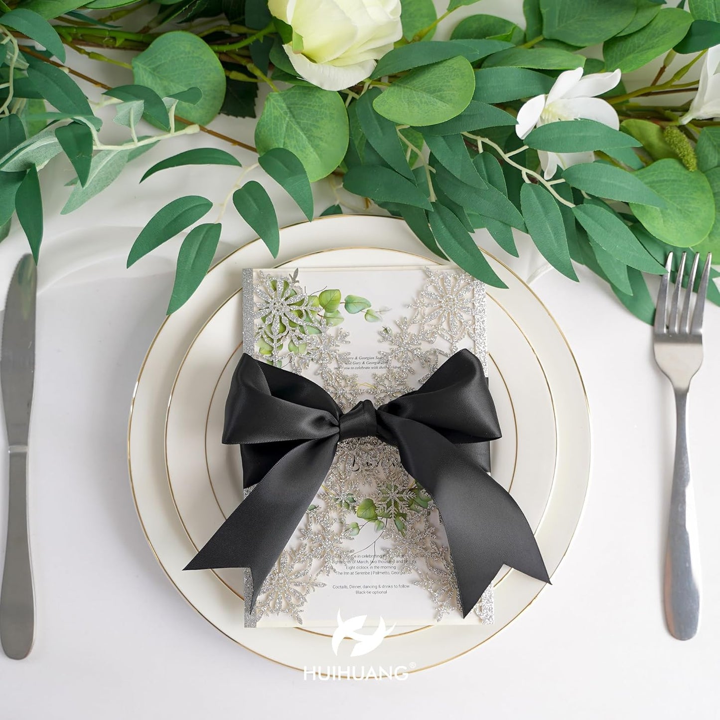 HUIHUANG 1-1/2 inch Double Face Satin Ribbon, Polyester Satin Black Ribbon 50 Yards Per Roll for Gift Wrapping Bows Making Floral Bouquet Wedding Decor Baby Shower Party Favor and Craft Supplies