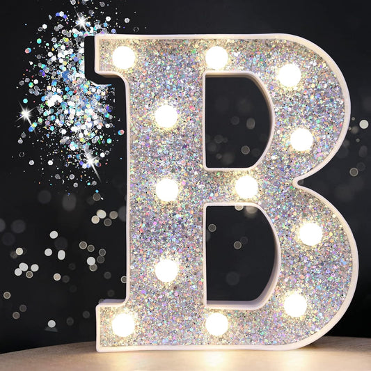 Pooqla Light Up Letters, LED Marquee Letters for Silver Birthday Decorations, Battery Powered Night Light Teenager Girl Room Decor, Gift for Girls Boys Wedding Bedroom Christmas Party Decor, Letter B
