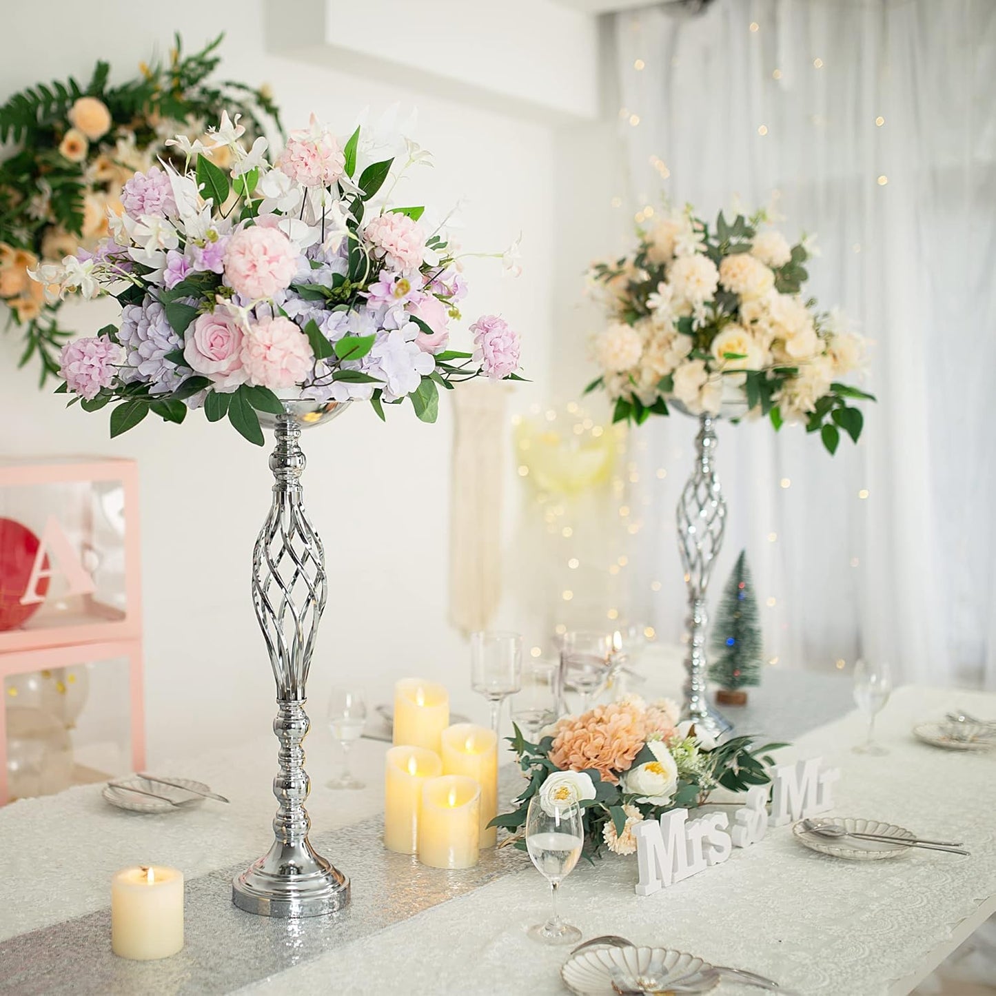 Twist Candleholder Stands & Metal Centerpieces for Reception Tables - Wedding Flower Arrangement Vases for Home Decor