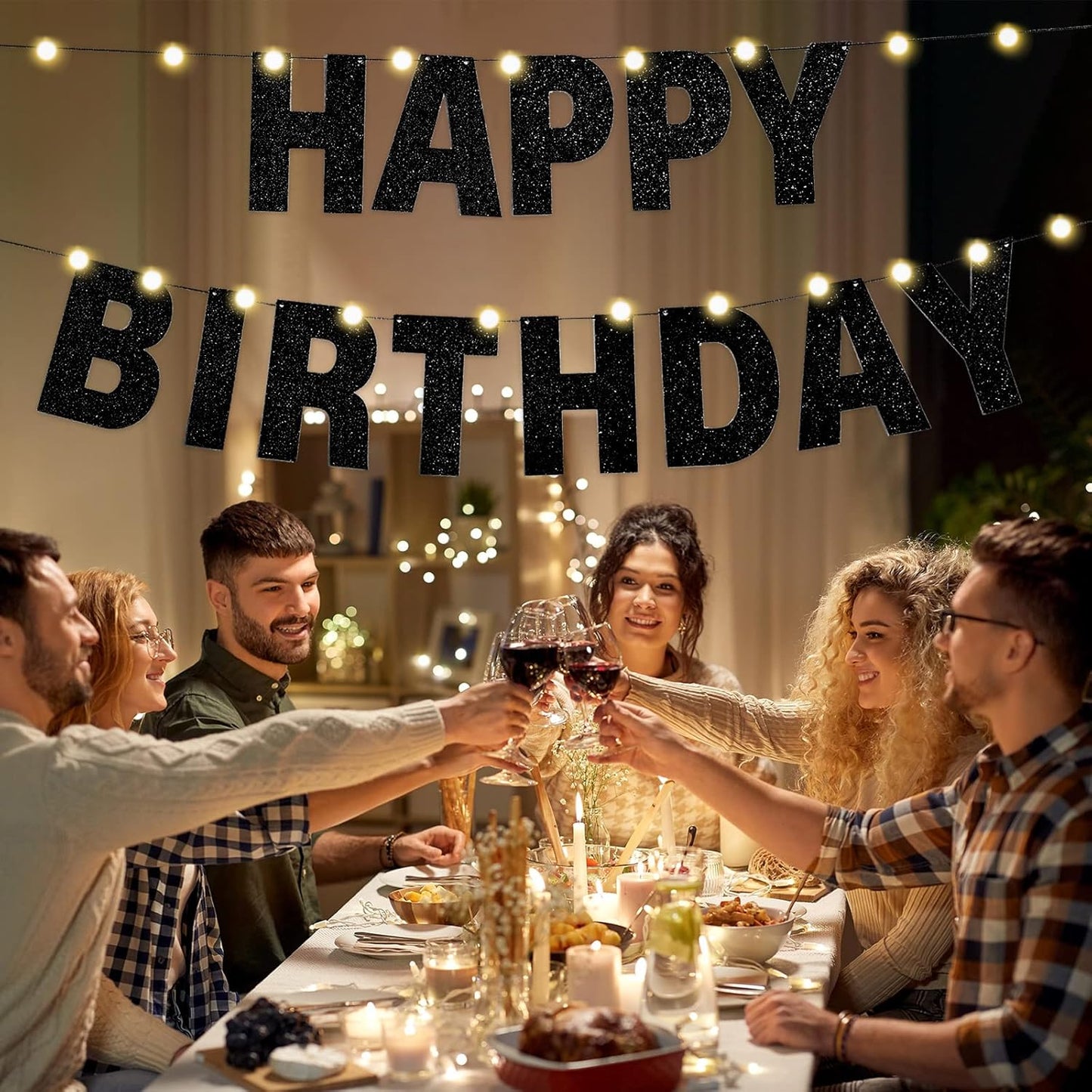 TaoBary 112 Pcs DIY Letter Kit Glitter Customizable Banner Letters Include 107 Letters and Numbers 3 Rope and 2 Needles for Birthday Halloween Christmas Wedding Valentine Party Decor(Black)