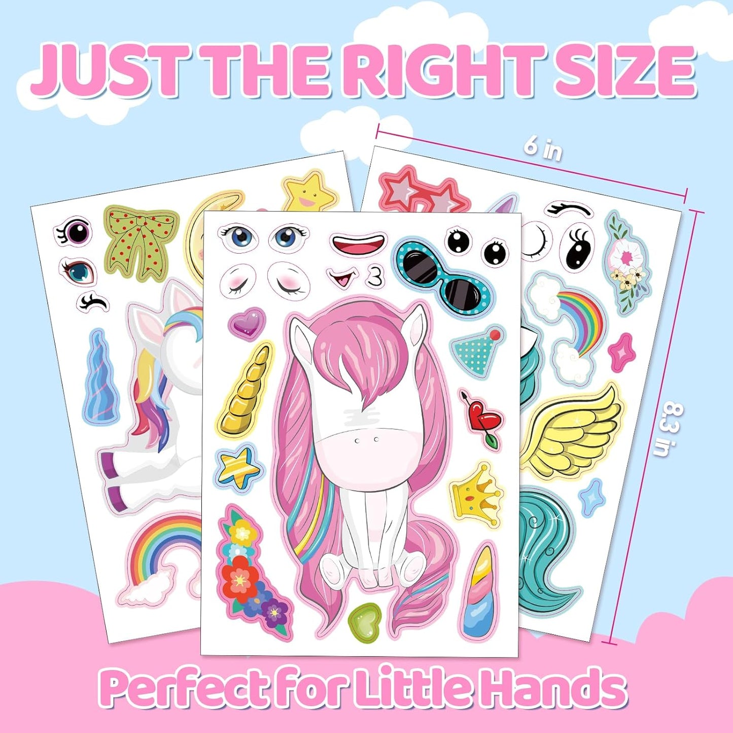 Aowplc 30 Sheets Make a Unicorn Stickers for Kids Party Favors, Birthday Decorations & Craft Activities