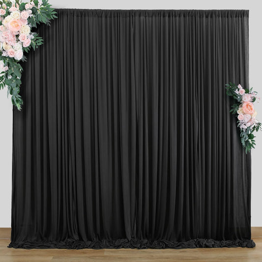 10 ft x 8 ft Wrinkle Free Black Backdrop Curtain for Parties, Polyester Black Photo Backdrop Drapes for Graduation Birthday Wedding Party Stage Curtains