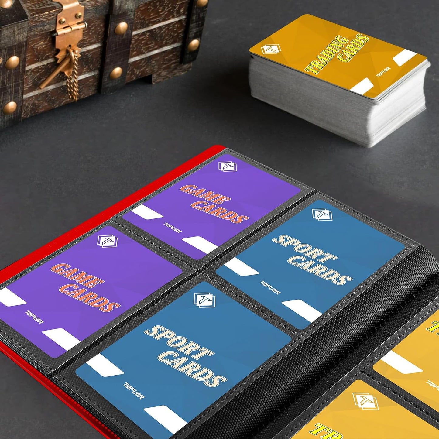 4 Pocket Card Binder for 160 Sleeves - Album for Trading, Sports, Baseball & Game Cards - Mini TCG Binder for MTG - Gift for Card Collector (Red)