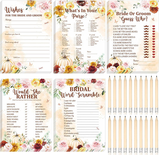 Teling 145 Pieces Bridal Shower Game Bridal Shower Favors Set Wedding Games Cards and Pencils for Bride Groom Bachelorette Party Wedding Party Favor(Fall in Love)