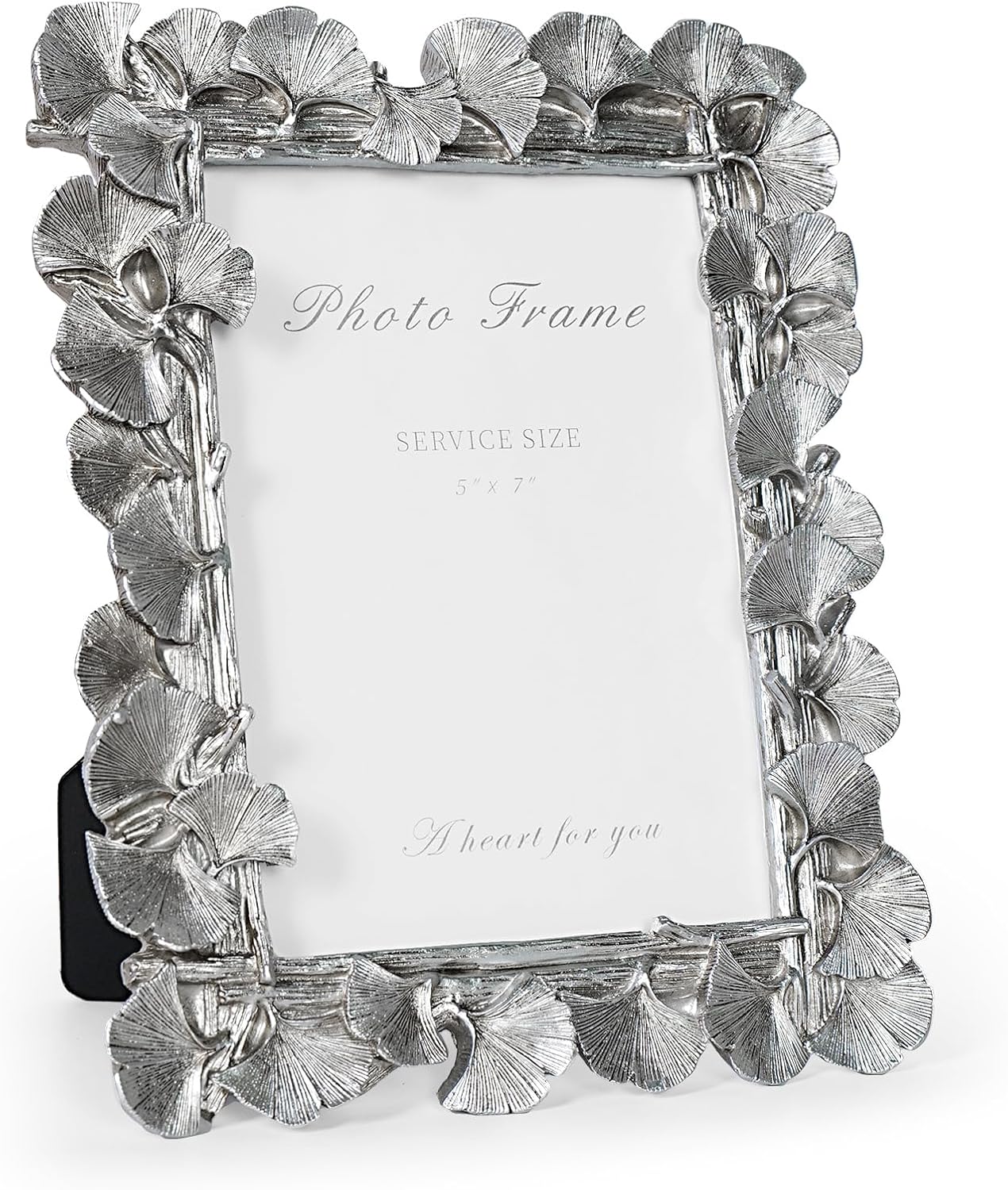 Cuspin Silver 5x7 Picture Frame, Vintage Silver Ornate Leaf Textured Hand-Crafted Resin Frames with Glass Front, Antique Photo Frame for Tabletop Display, Retro Design Home Decor