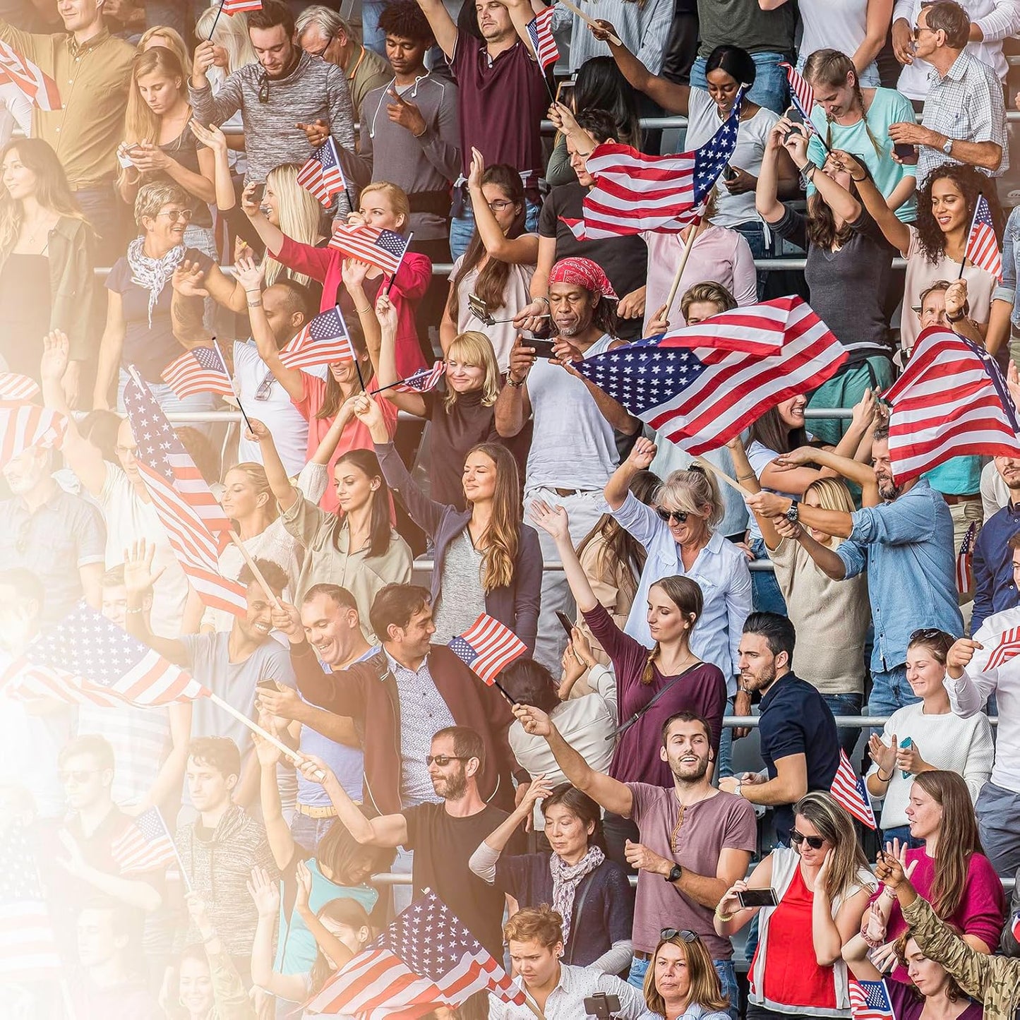 NQ American Desk Flag Set, 8.3 X 5.5 Inch Small American Flags on Stick, Mini American Flag with Stand Base, US Flag Decor for Table, Office, Home, Festival Decoration (4 Pack)