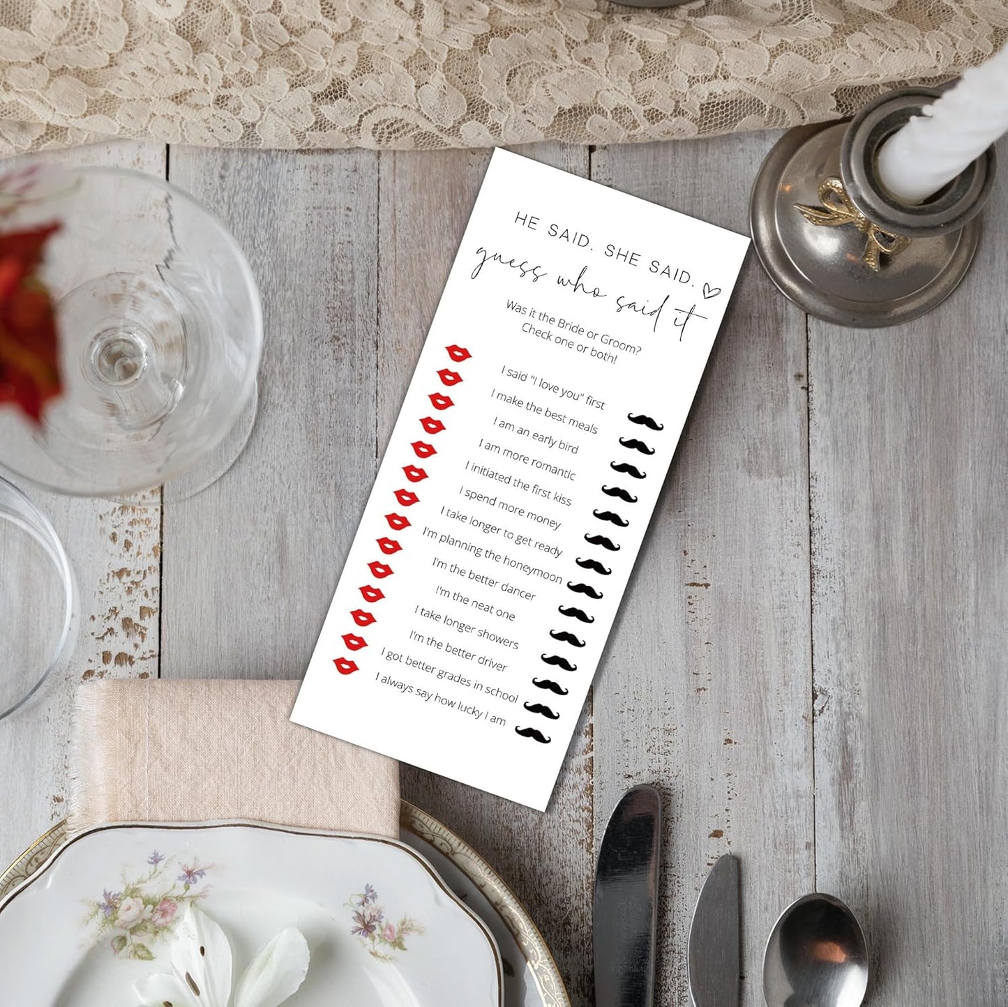 Bridal Shower Games, He Said She Said, 25Pcs 4x9inch Minimalist White Double-Sided Bridal Game Cards, Wedding Shower Games for Guests, Engagement Bachelorette Party Supplies - A12