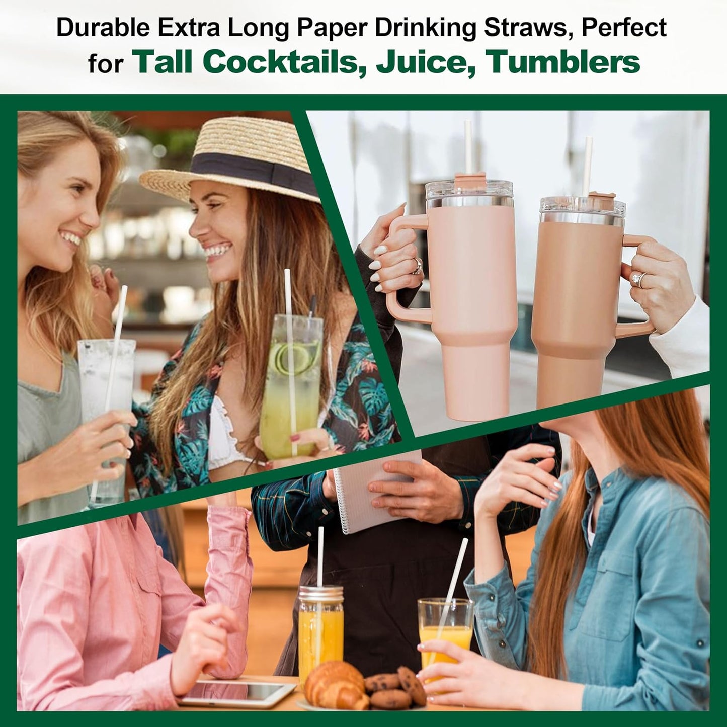 10 Inch Long Paper Drinking Straws, 0.24" Diameter - White, 100 counts