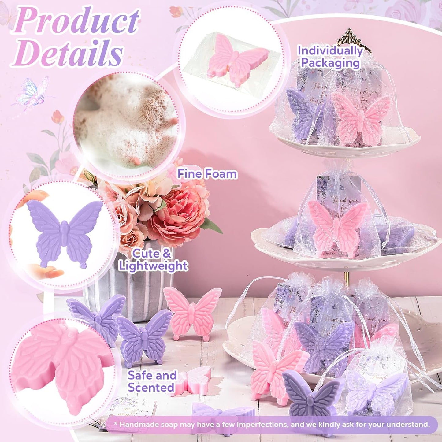 Dunzy 30 Sets Butterfly Theme Baby Shower Favors for Guests Butterfly Soap Favors with Thanks You Cards Gift Bags Gender Reveal Baptism Party Decorations Wedding Bridal Souvenirs (Purple,Pink)