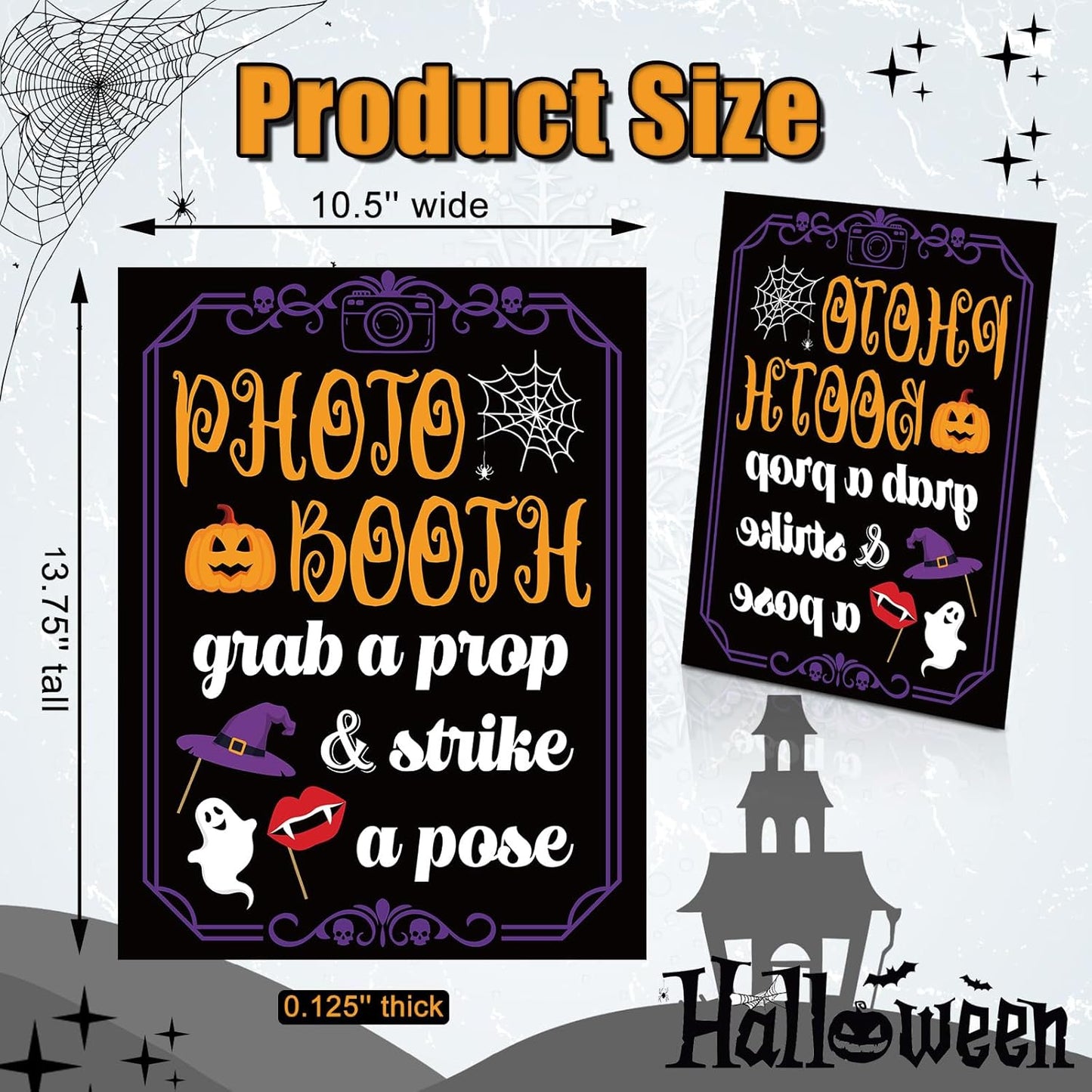 Photo Booth Sign with Stand Retro Background Table for Halloween Indoor and Outdoor Party Theme Event Photography Props Desktop Decoration Supplies