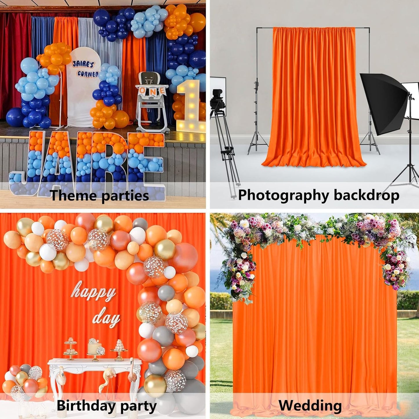 10 x 7 Feet Orange Backdrop Curtain for Partie, Background Curtains for Photoshoot, Birthday, Wedding, Halloween, Thanksgiving, Christmas, New Year Party Decorations 5Ft x 7Ft, 2 Panels