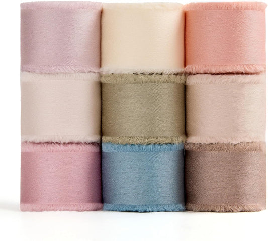 Satin Silk-Like Ribbon Set – 1" Wide, 9 Rolls, 45 Yards Total – Handmade Fringe Ribbons for Gift Wrapping, Wedding Invitations, Floral Bouquets, DIY Crafts