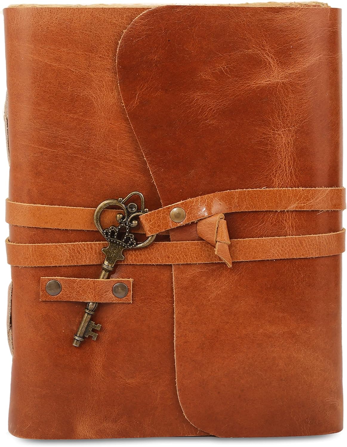 Leather Journal with Lined and Unlined Deckle Edge Paper 8x6 inch and Vintage Key | Handmade Writing Notebook Diary | Bound Daily Notepad for Men & Women Medium, Sketch/Writing pad for Artists
