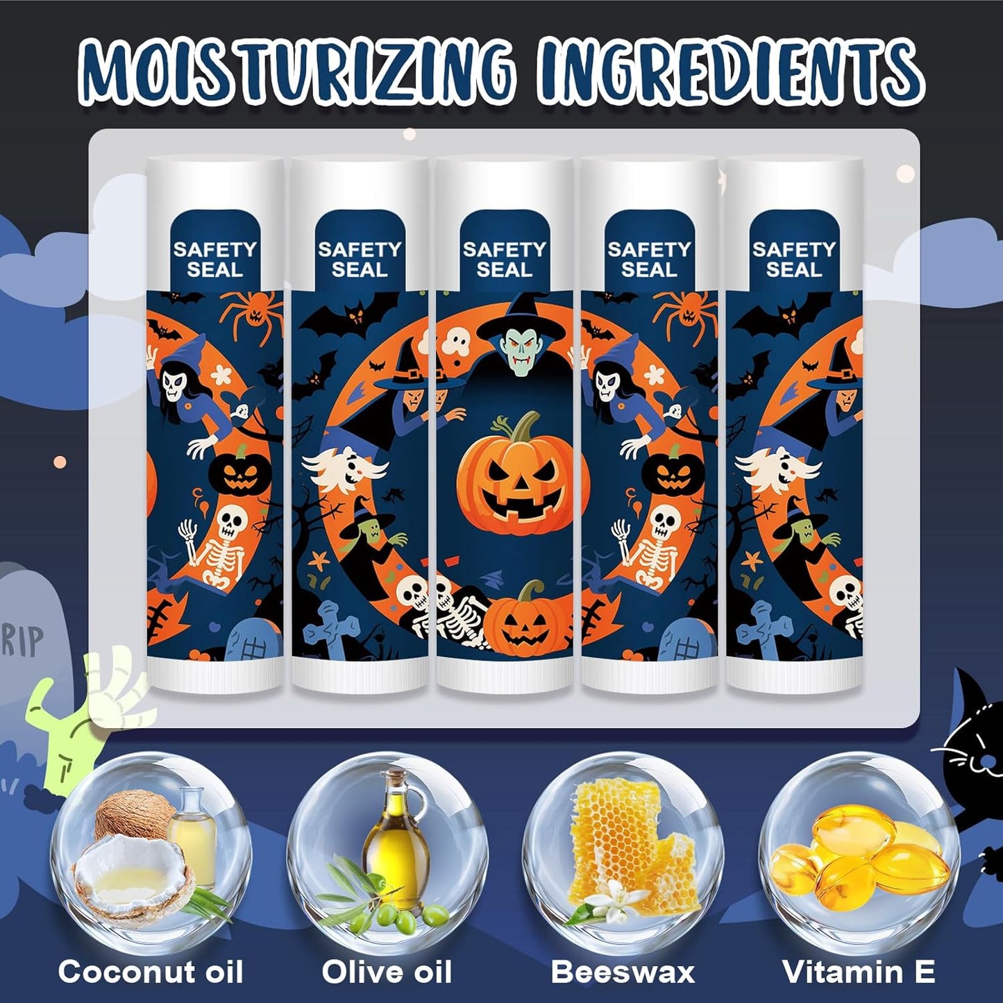 DMSKY 60 Pcs Halloween Lip Balm, Halloween Party Favors Bulk, Halloween Goodie Bags Fillers for Boys Girls