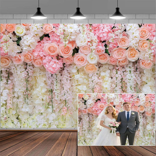15x10ft Pink Rose Flower Wedding Photography Backdrop Spring Floral Photography Backdrop Valentine's Day Mother's Day Girl Birthday Baby Shower Wedding Bridal Party Banner Photo Booth Props Background