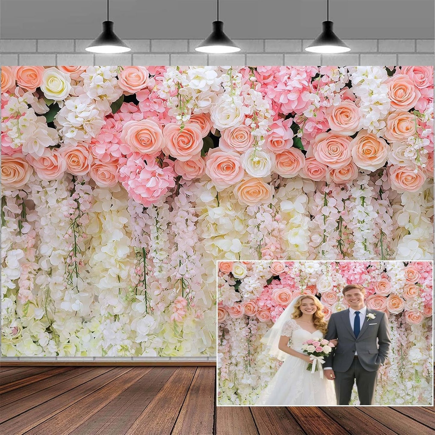 6x4ft Pink Rose Flower Wedding Photography Backdrop Spring Floral Photography Backdrop Valentine's Day Mother's Day Girl Birthday Baby Shower Wedding Bridal Party Banner Photo Booth Props Background