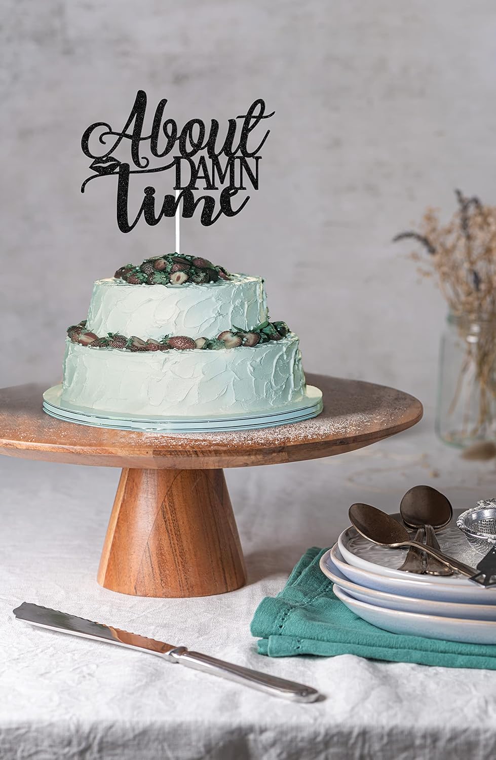 About Damn Time Cake Topper, Engagement Wedding Party Decorations, Congrats Wedding/Anniversary Party Decor, Love Laughter & Happily Ever After Party Supplies Black Glitter