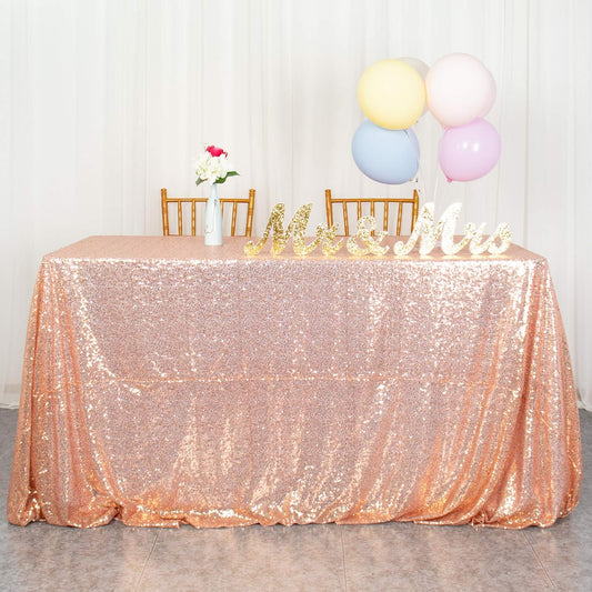 ShinyBeauty Rose Gold Table Cloths for Party 2 Packs, 72X72 Inch Sequin Tablecloths Square Glitter Table Cloth Overlay Rose Golden Tablecloths Rectangular for Wedding, Birthday Tables