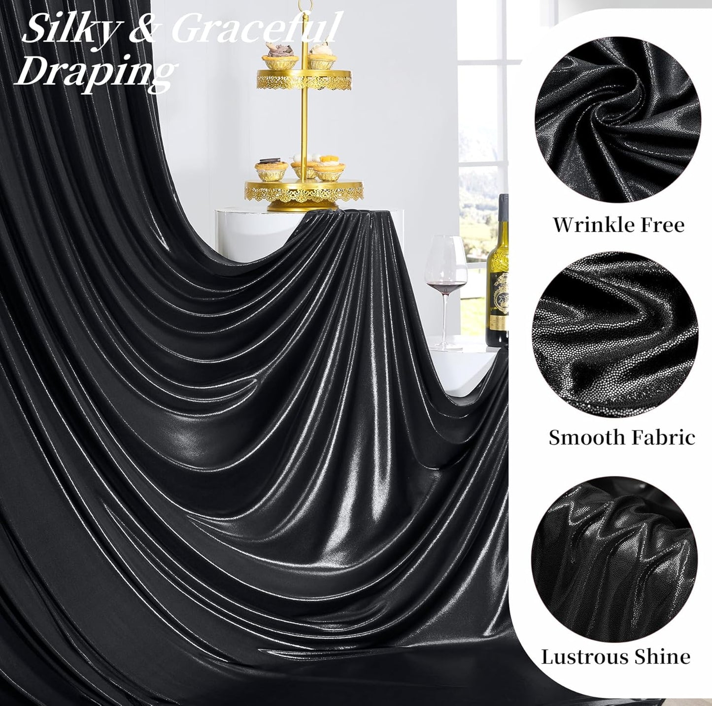 20ftx10ft Black Sequin Backdrop Curtain for Parties, Wrinkle Free Thick Glitter Sparkle Photo Backdrop Drapes 4 Panels 5x10FT Shimmer Back Drop Cloth for Wedding Birthday Halloween Background
