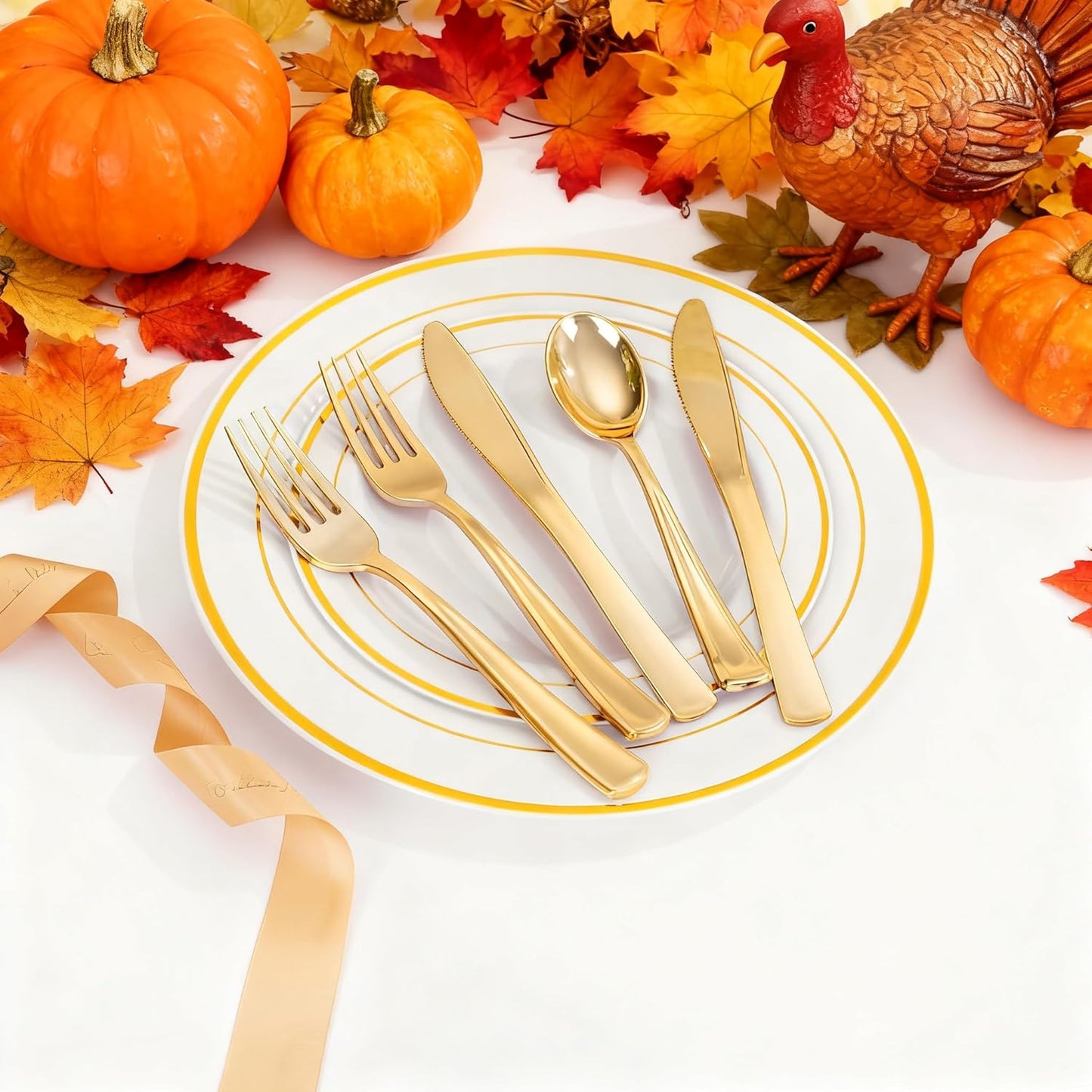 WDF 160 Piece Gold Plastic Silverware - Heavy Duty Gold Silverware Includes 80 Forks, 40 Spoons, 40 Knives, Plastic Utensils Perfect for Wedding, Thanksgiving Party