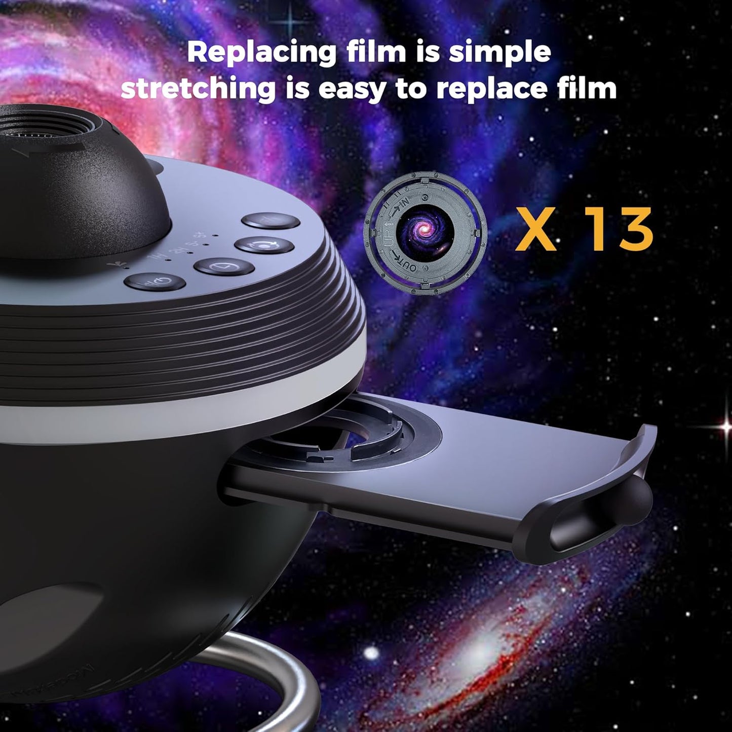 DORESshop Galaxy Projector, 13 Film Discs Star Projector Night Light, Home Planetarium Space Northern Lights Ceiling Starry Sky Light, 360° Rotating with Timer, Gift for Kid Adult Bedroom