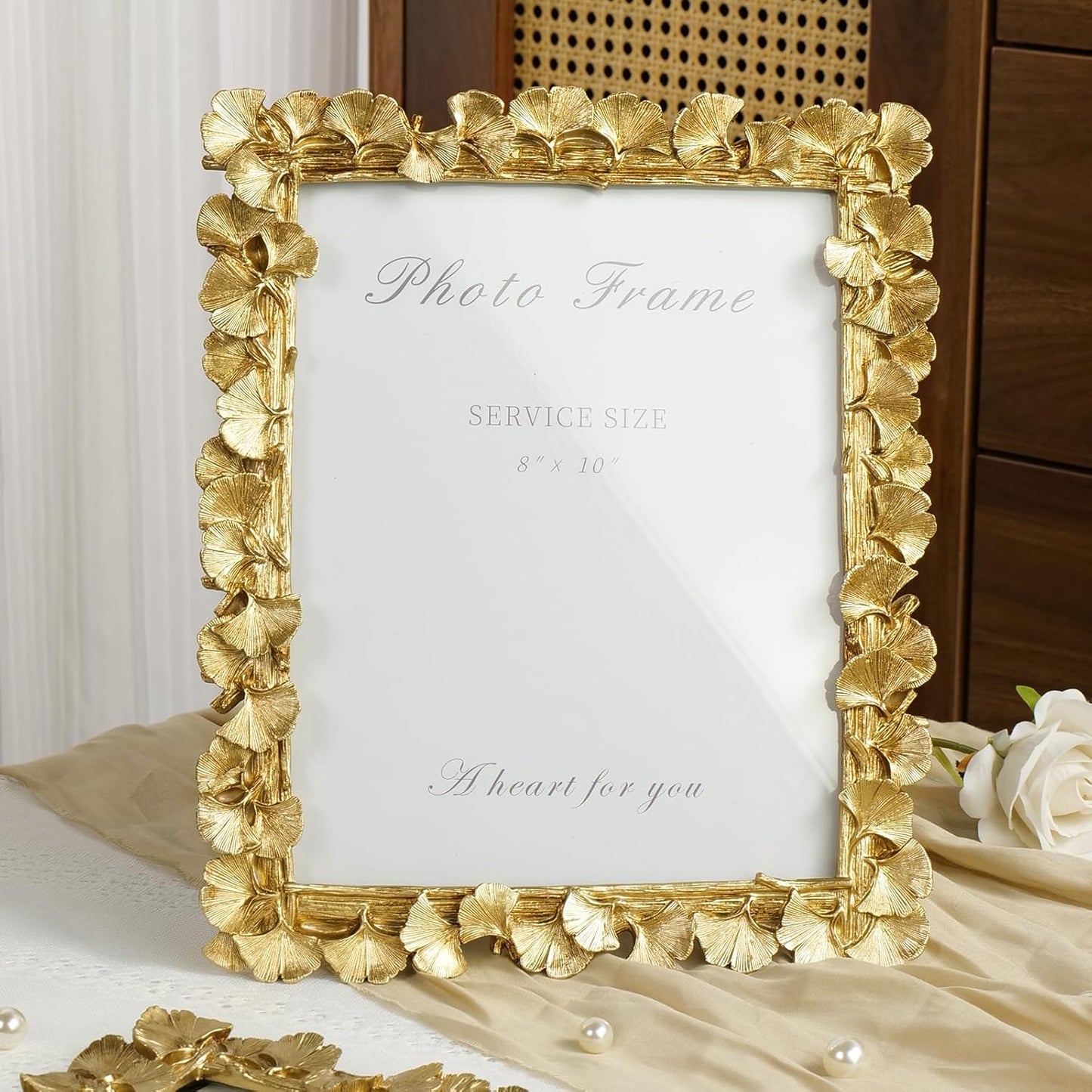 Cuspin Gold 8x10 Picture Frame, Vintage Ornate Picture Frames Leaf Textured Hand-Crafted Resin with Glass Front, Antique Photo Frame for Tabletop Display, Retro Design Home Decor