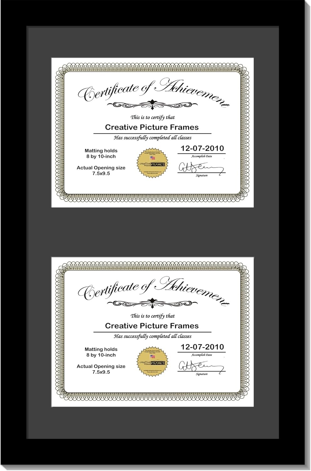 Creative Picture Frames 14X20Bk-B Black Vertical Double Diploma Frame With 2 Opening Black Matting | Holds 2-8X10-Inch Documents With Installed Wall Hanger