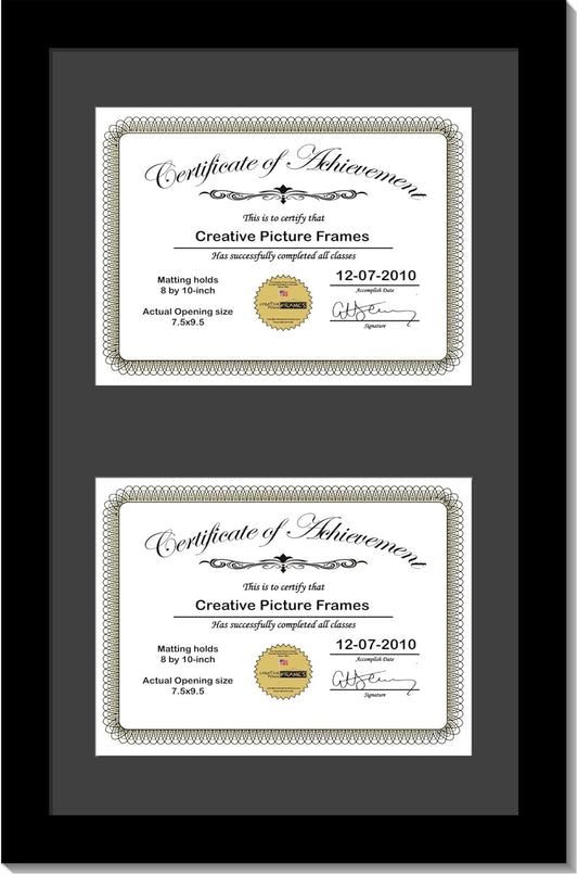 Creative Picture Frames 14X20Bk-B Black Vertical Double Diploma Frame With 2 Opening Black Matting | Holds 2-8X10-Inch Documents With Installed Wall Hanger